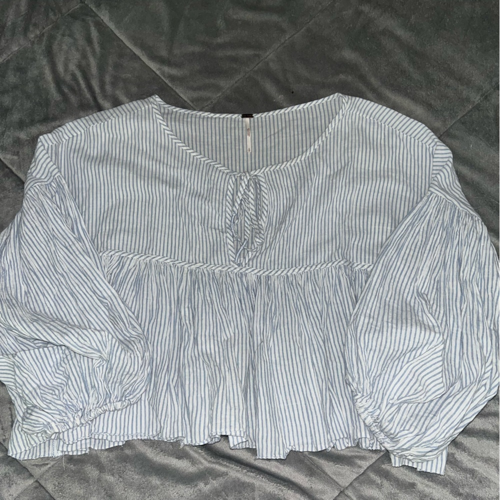 Free People Blue and white striped flowy cropped top